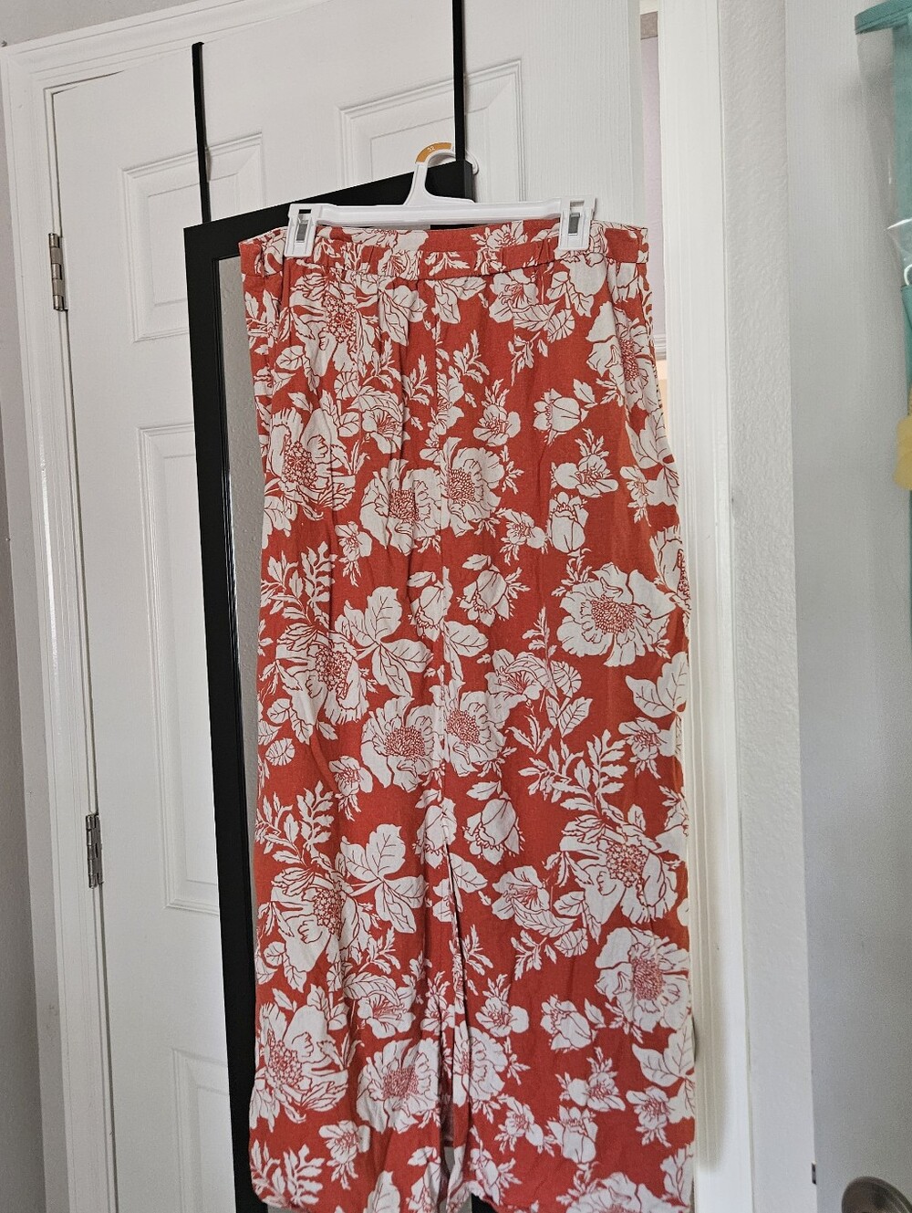 Old Navy  Linen Orange ( red color listed on tag ) Floral Midi Skirt Size Large - Picture 16 of 16